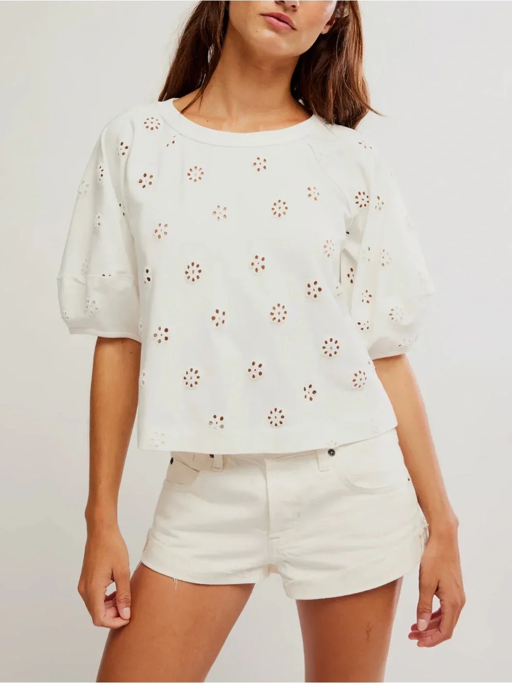 FREE PEOPLE Jessie Eyelet Tee M